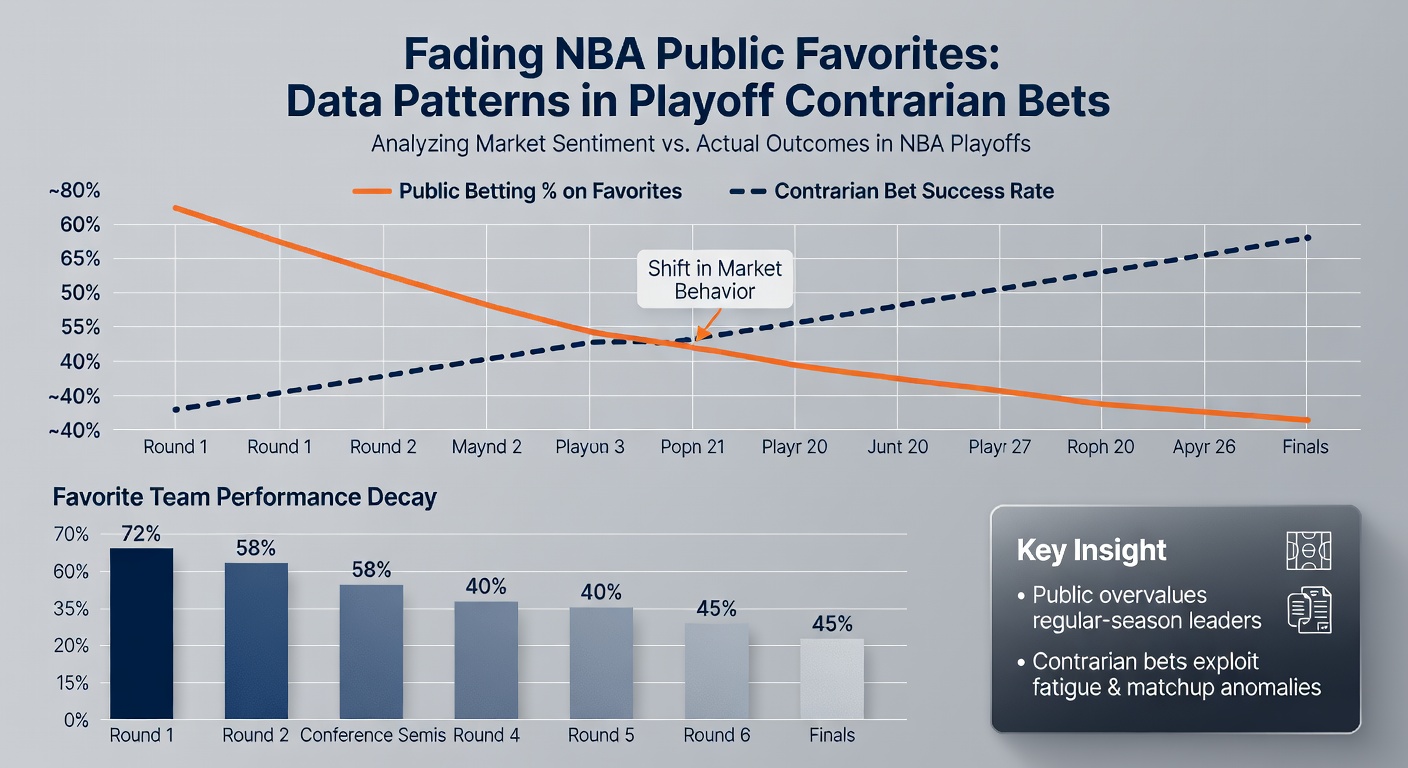 Line chart illustrating underdog cover rates against public favorites in NBA playoffs from 2015-2025, highlighting peaks in conference finals