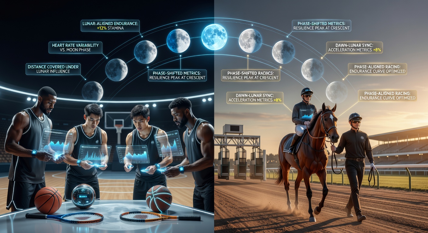 Data visualization of endurance metrics across lunar phases in basketball and horse racing