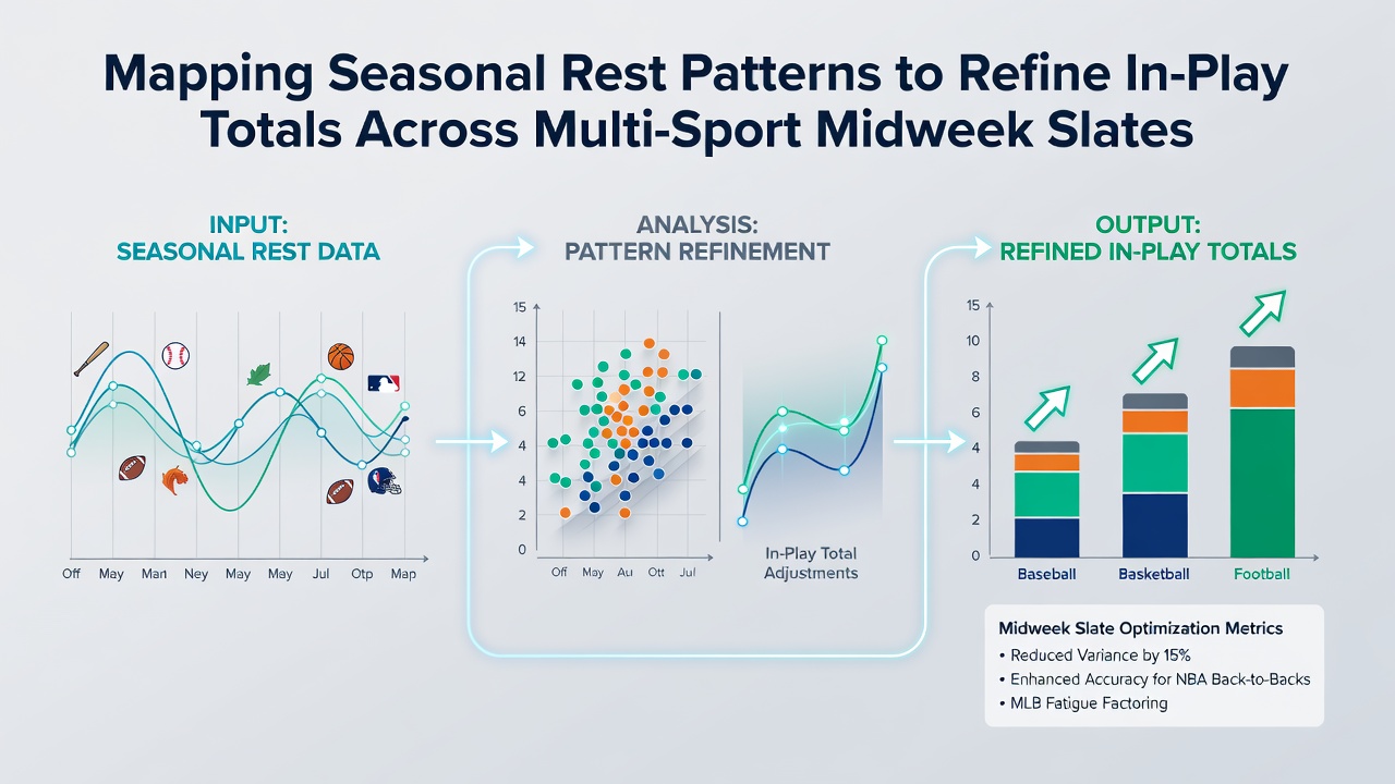 Heatmap illustrating rest day impact on live totals in combined NBA, soccer and hockey midweek betting markets