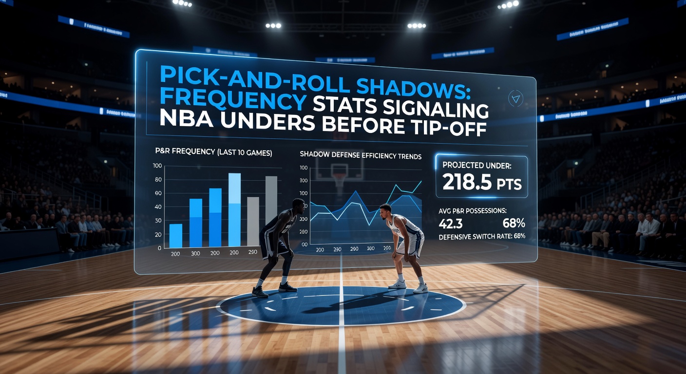 Data visualization of pick-and-roll frequency charts overlaid on NBA court diagrams, showing under total correlations