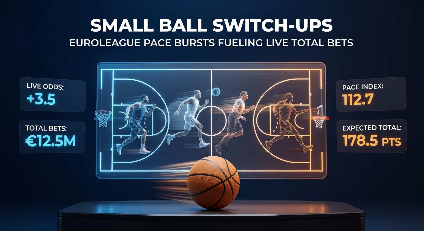 Live betting dashboard showing Euroleague total line shifting during a pace burst