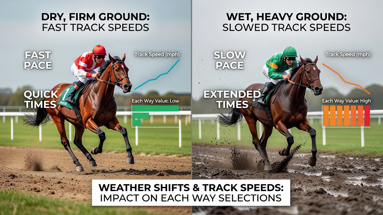 Close-up view of jockeys navigating a national hunt race on heavy ground with visible water patches