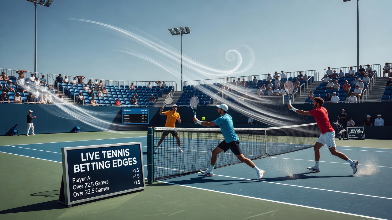 Live betting interface displaying updated tennis odds with wind speed indicators overlaid on match statistics